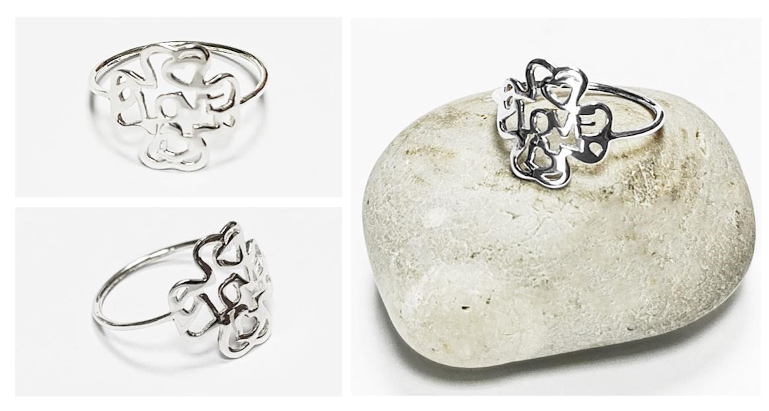 LOVE Clover Ring, Sterling Silver, Four Leaf Lucky Charm, Love Ring, Best Friends Ring, Girlfriend, Irish Saint Patrick Day Gift