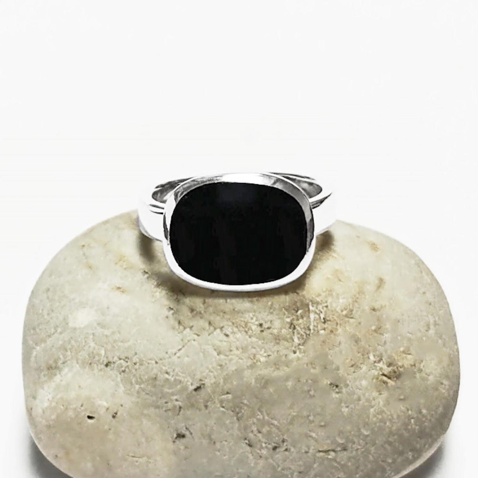 Small Square Ring, 925 Sterling Silver, Genuine Onyx Stone, Modern Geometric Jewelry, Minimalist Signet ring,