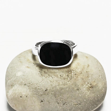 Small Square Ring, 925 Sterling Silver, Genuine Onyx Stone, Modern Geometric Jewelry, Minimalist Signet ring,