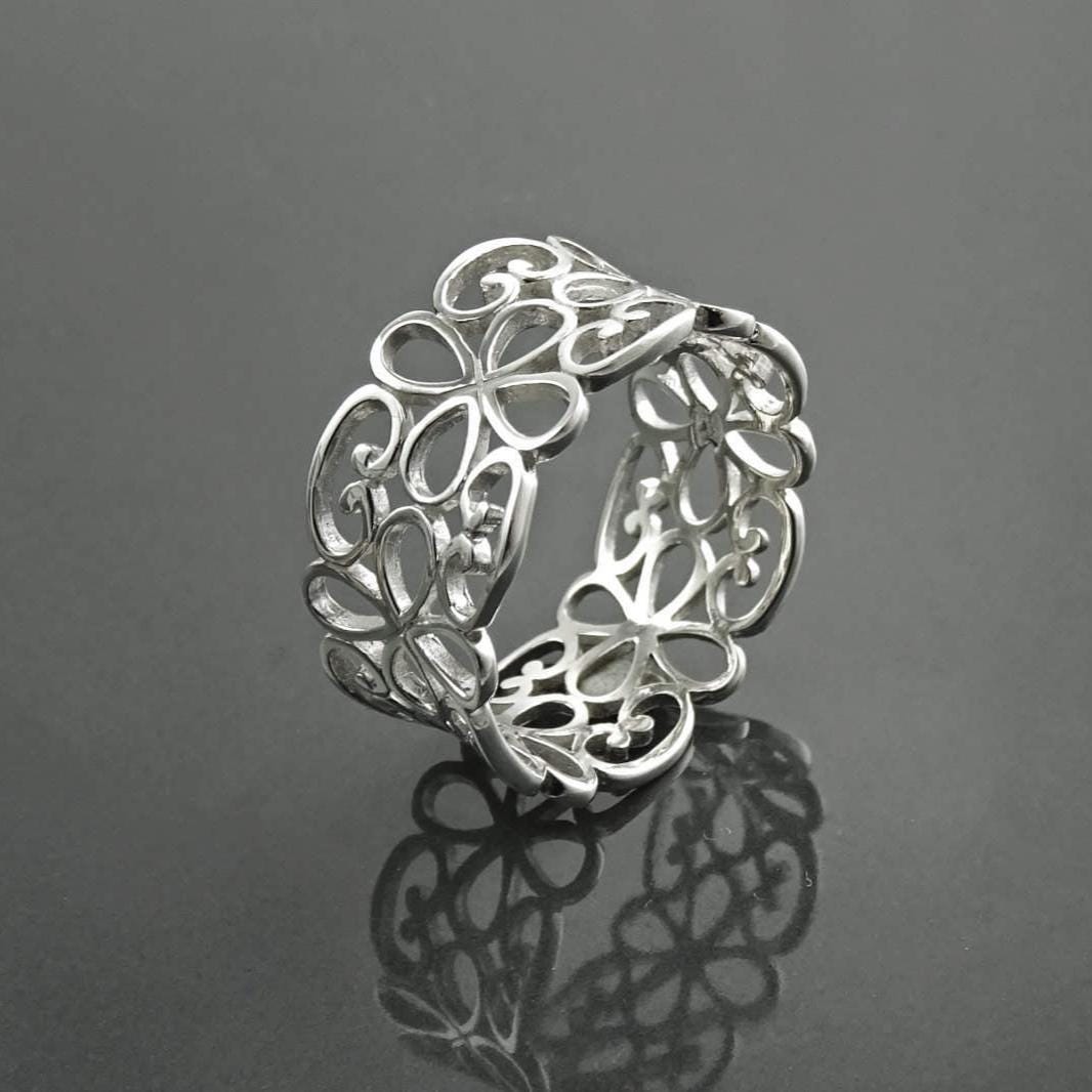 Sterling Silver Filigree Band Ring, Openwork Lace Design