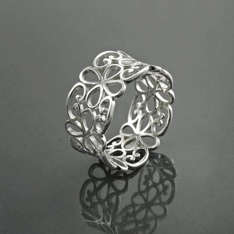 Sterling Silver Filigree Band Ring, Openwork Lace Design