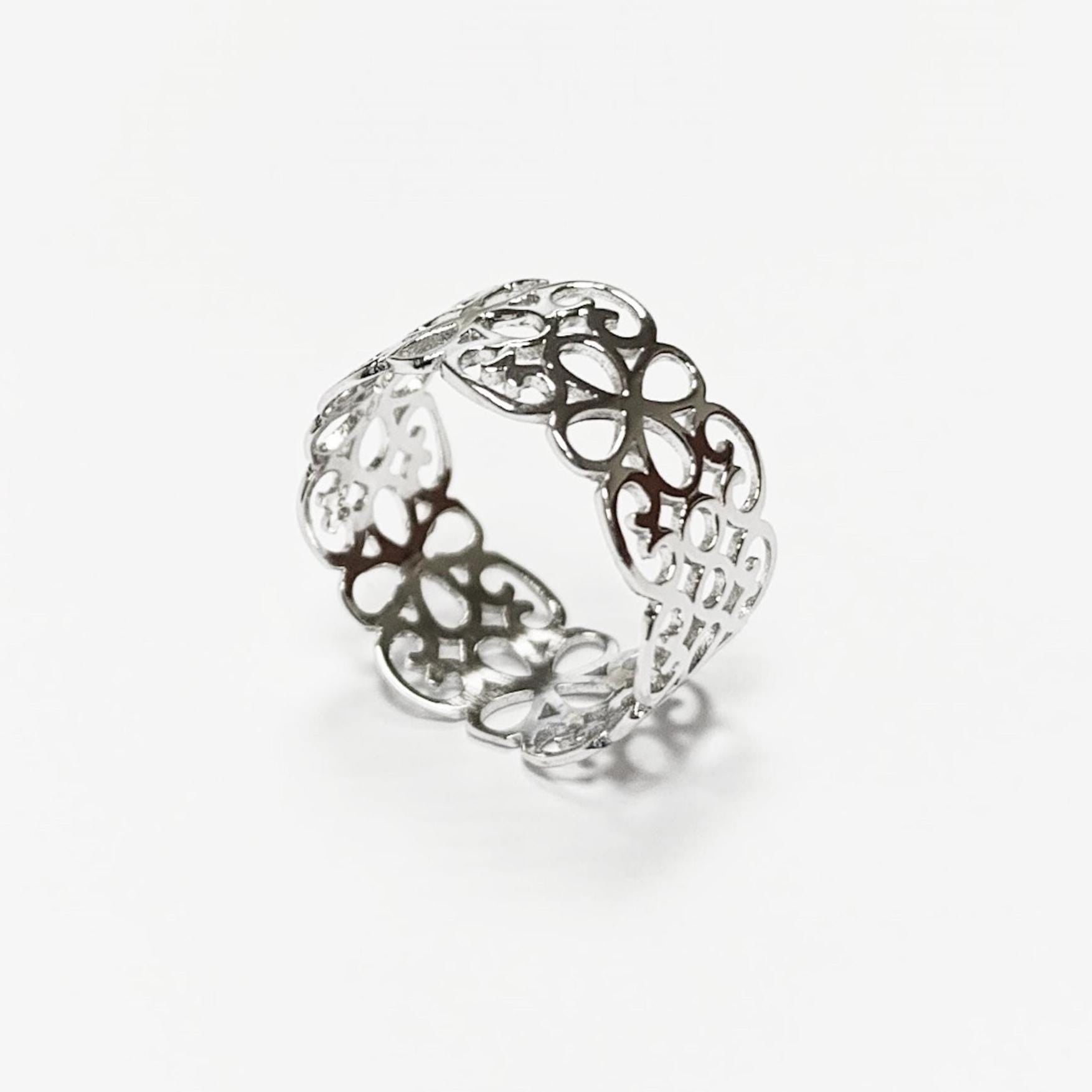 Sterling Silver Filigree Band Ring, Openwork Lace Design