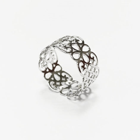 Sterling Silver Filigree Band Ring, Openwork Lace Design