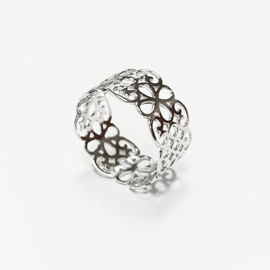 Sterling Silver Filigree Band Ring, Openwork Lace Design