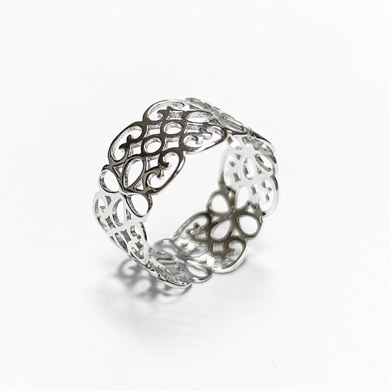 Sterling Silver Filigree Band Ring, Openwork Lace Design