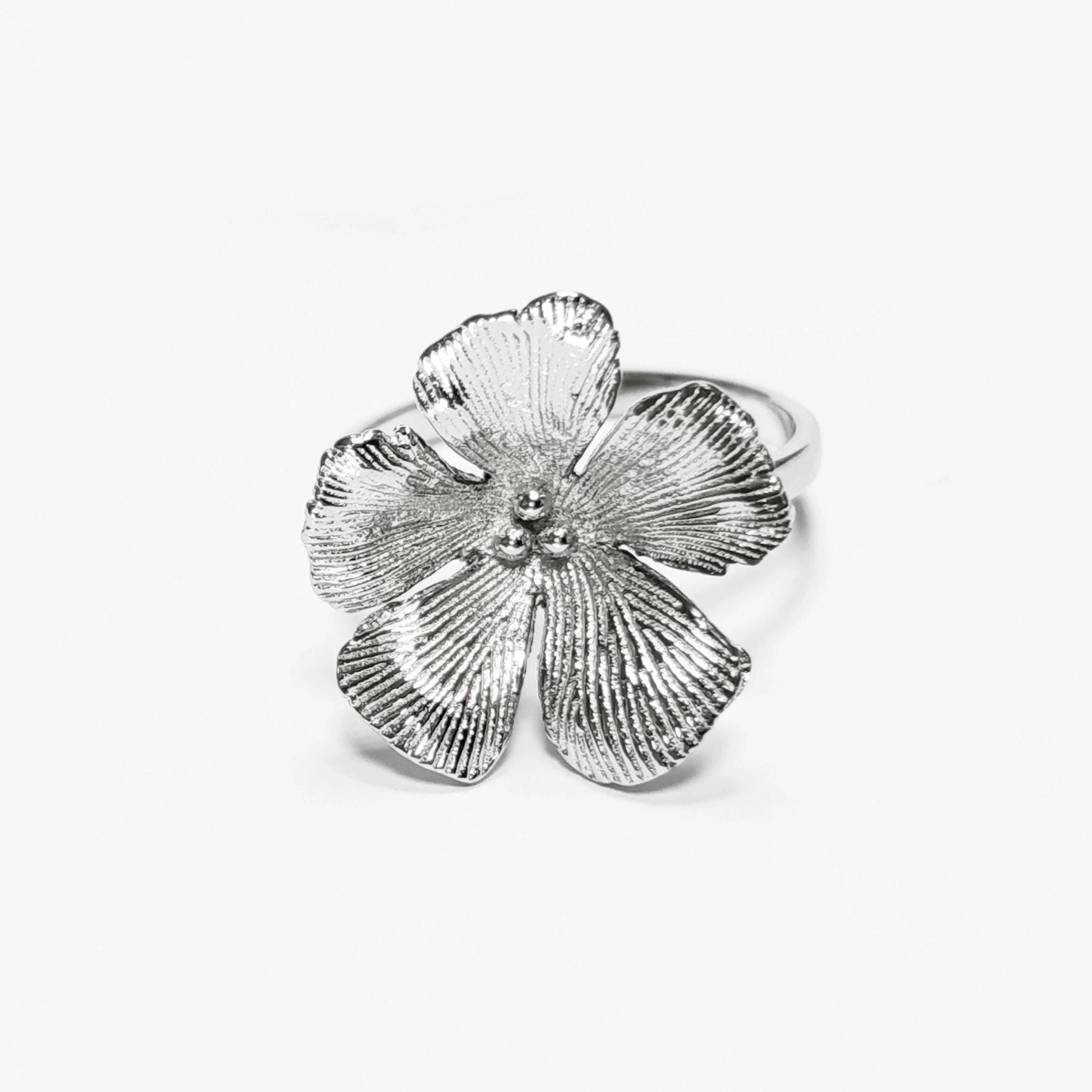 Cherry Flower Ring, Sterling Silver, STURDY Daisies Petals Country Flowers Ring, Blossom Floral Jewelry, Spring Summer Bloom, Nature Gift