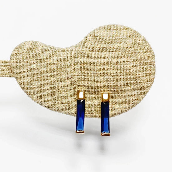 LONG Stone Earrings • Gold Plated 18K •Blue, Purple, White, Olive or Orange Color Cz Studs • Minimalist Timeless Jewelry. RECTANGLE earrings