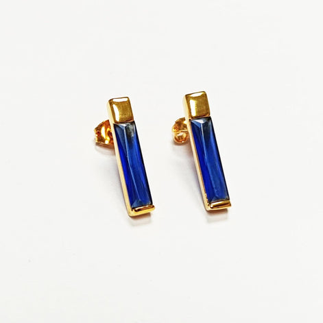 LONG Stone Earrings • Gold Plated 18K •Blue, Purple, White, Olive or Orange Color Cz Studs • Minimalist Timeless Jewelry. RECTANGLE earrings
