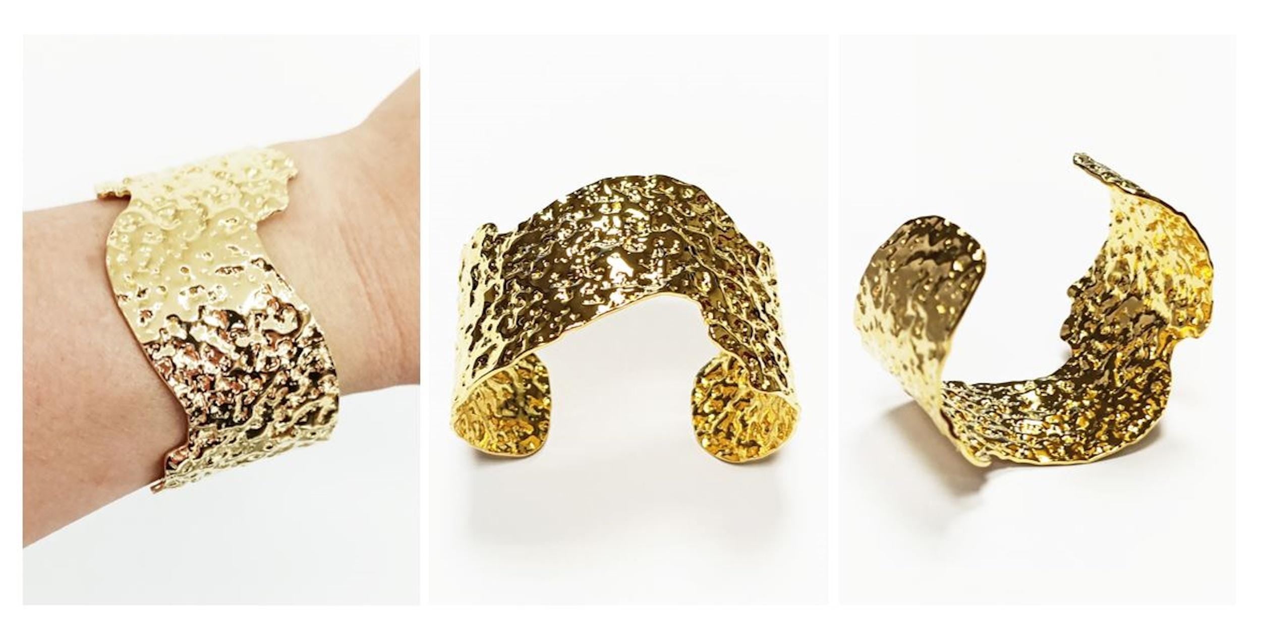 Hammered Gold Cuff Bracelet • 18K Gold Filled • Statement Look Textured Bangle • Contemporary Sculpted Jewelry