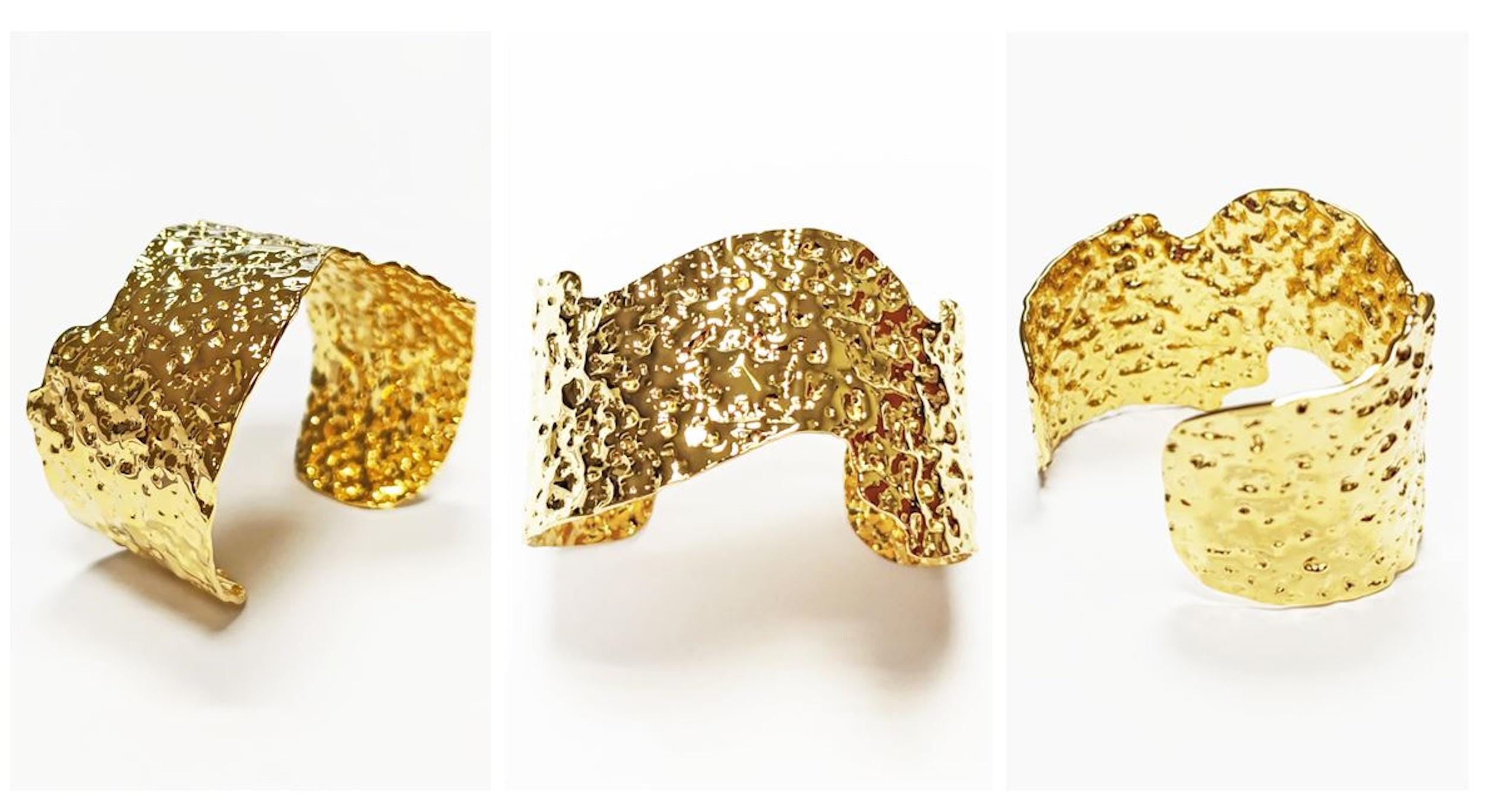 Hammered Gold Cuff Bracelet • 18K Gold Filled • Statement Look Textured Bangle • Contemporary Sculpted Jewelry