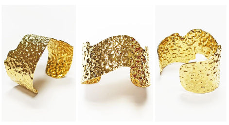 Hammered Gold Cuff Bracelet • 18K Gold Filled • Statement Look Textured Bangle • Contemporary Sculpted Jewelry