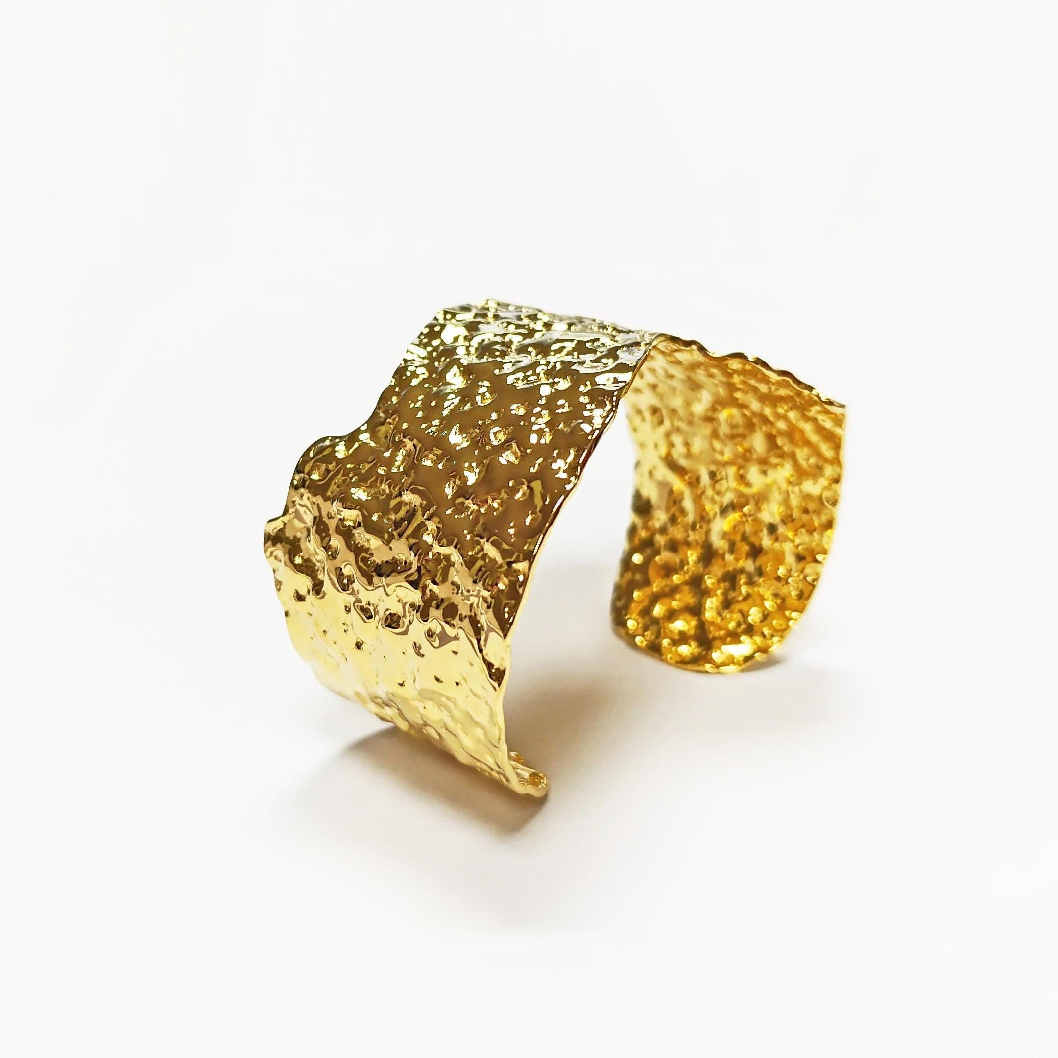 Hammered Gold Cuff Bracelet • 18K Gold Filled • Statement Look Textured Bangle • Contemporary Sculpted Jewelry
