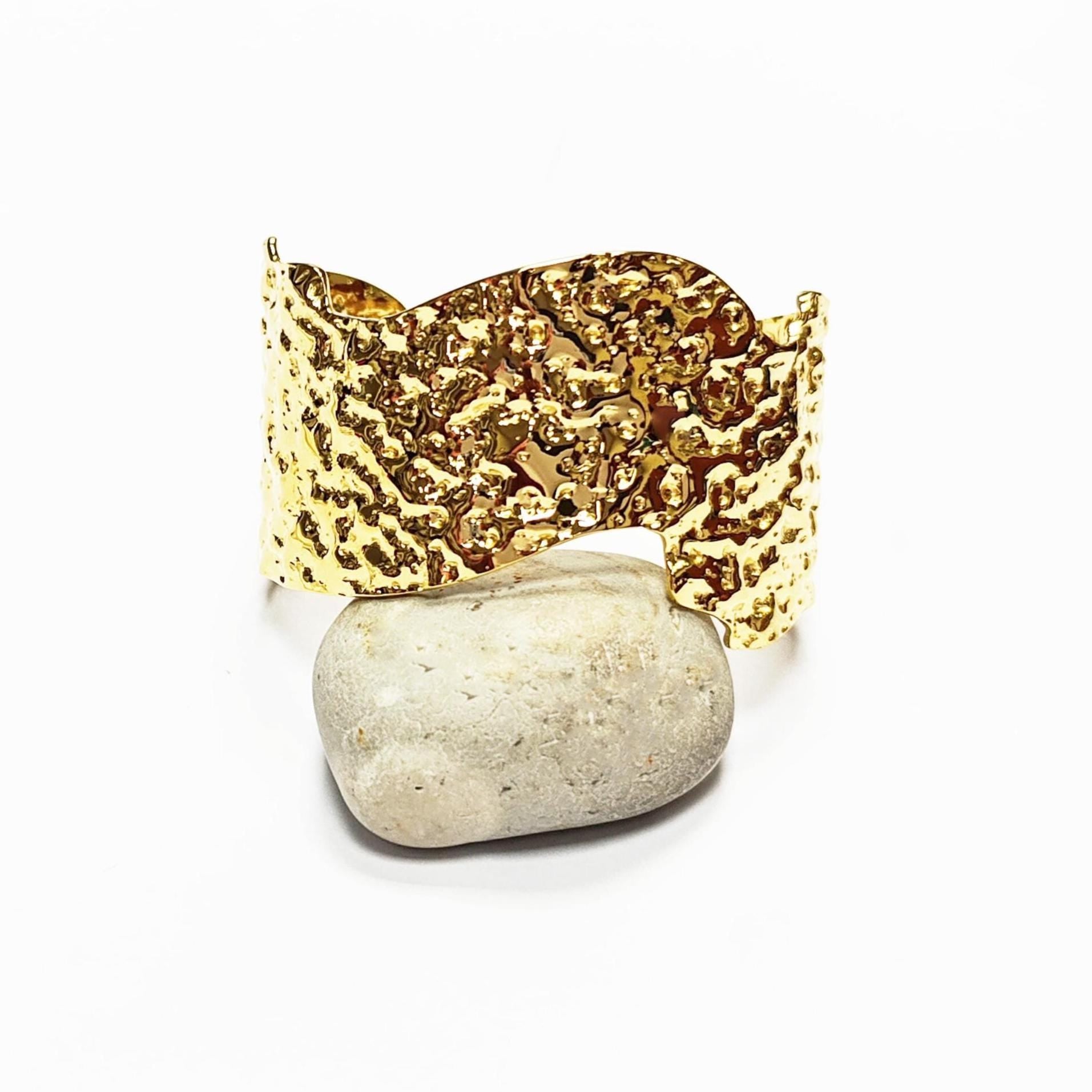 Hammered Gold Cuff Bracelet • 18K Gold Filled • Statement Look Textured Bangle • Contemporary Sculpted Jewelry