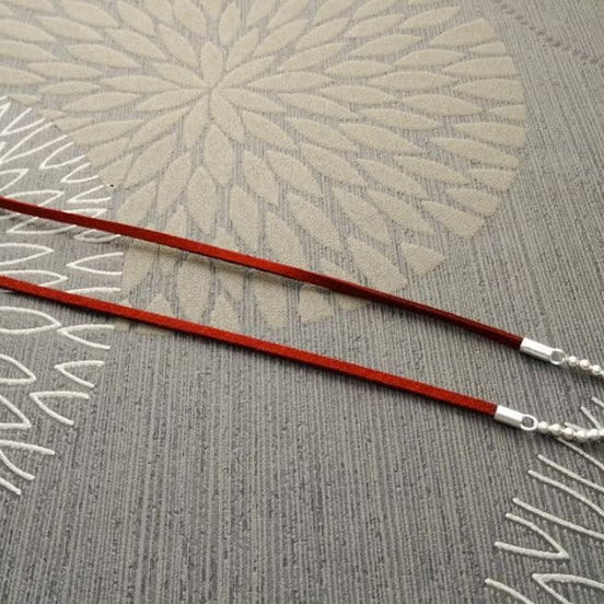 Women's Leather Necklace 925 Silver Bohemian Choker Red Stone Pendant Handmade Jewelry