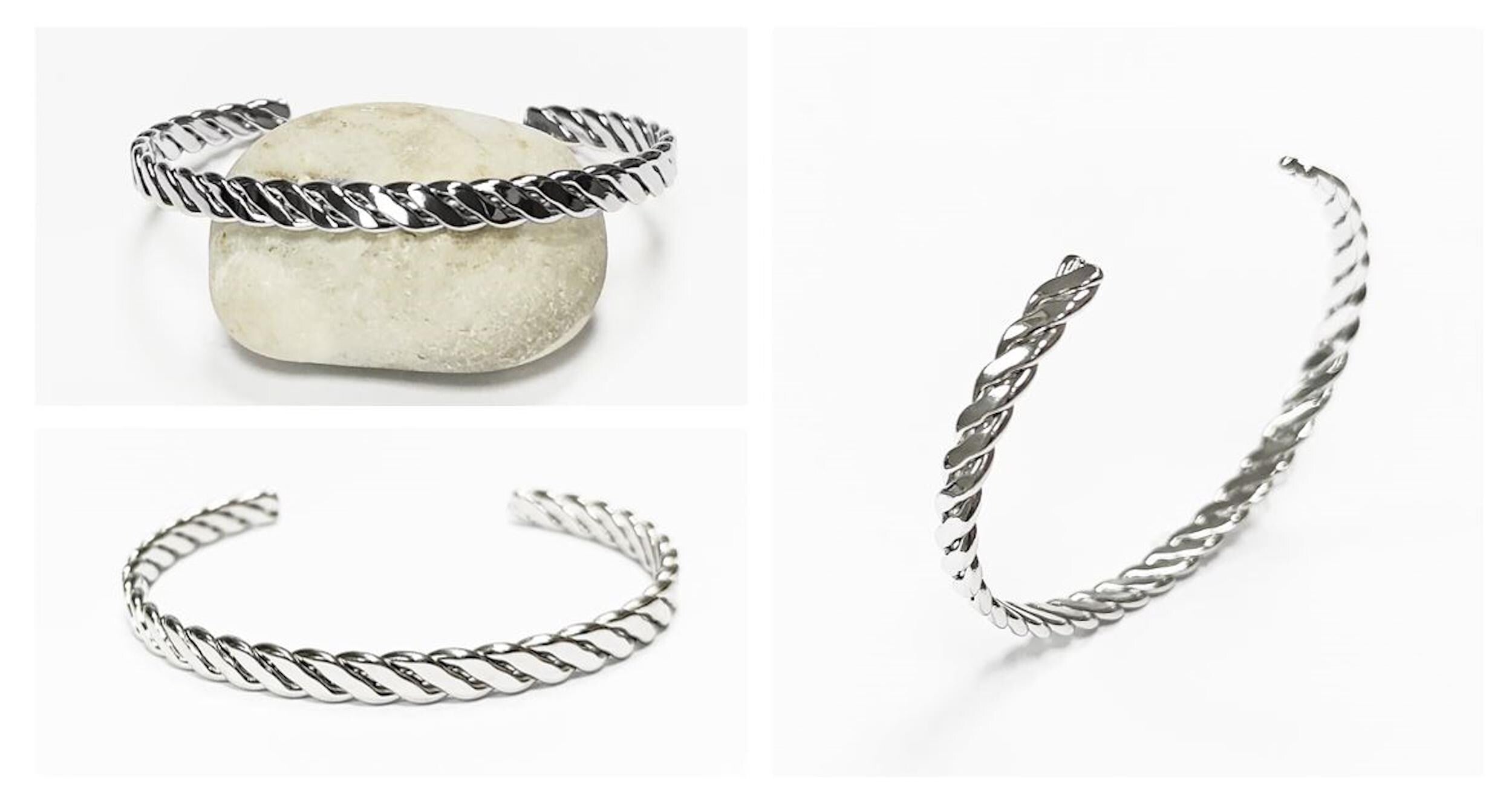 Twisted Cuff • Stainless Steel • Modern Rope Open Bangle Rigid Bracelet • Minimalist Unisex Jewelry • Light Slim Cuff • Gift for Men