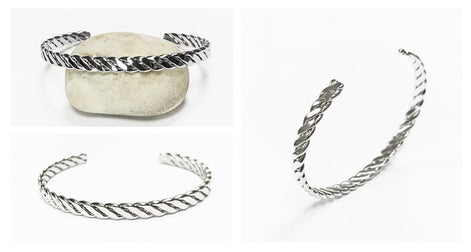 Twisted Cuff • Stainless Steel • Modern Rope Open Bangle Rigid Bracelet • Minimalist Unisex Jewelry • Light Slim Cuff • Gift for Men