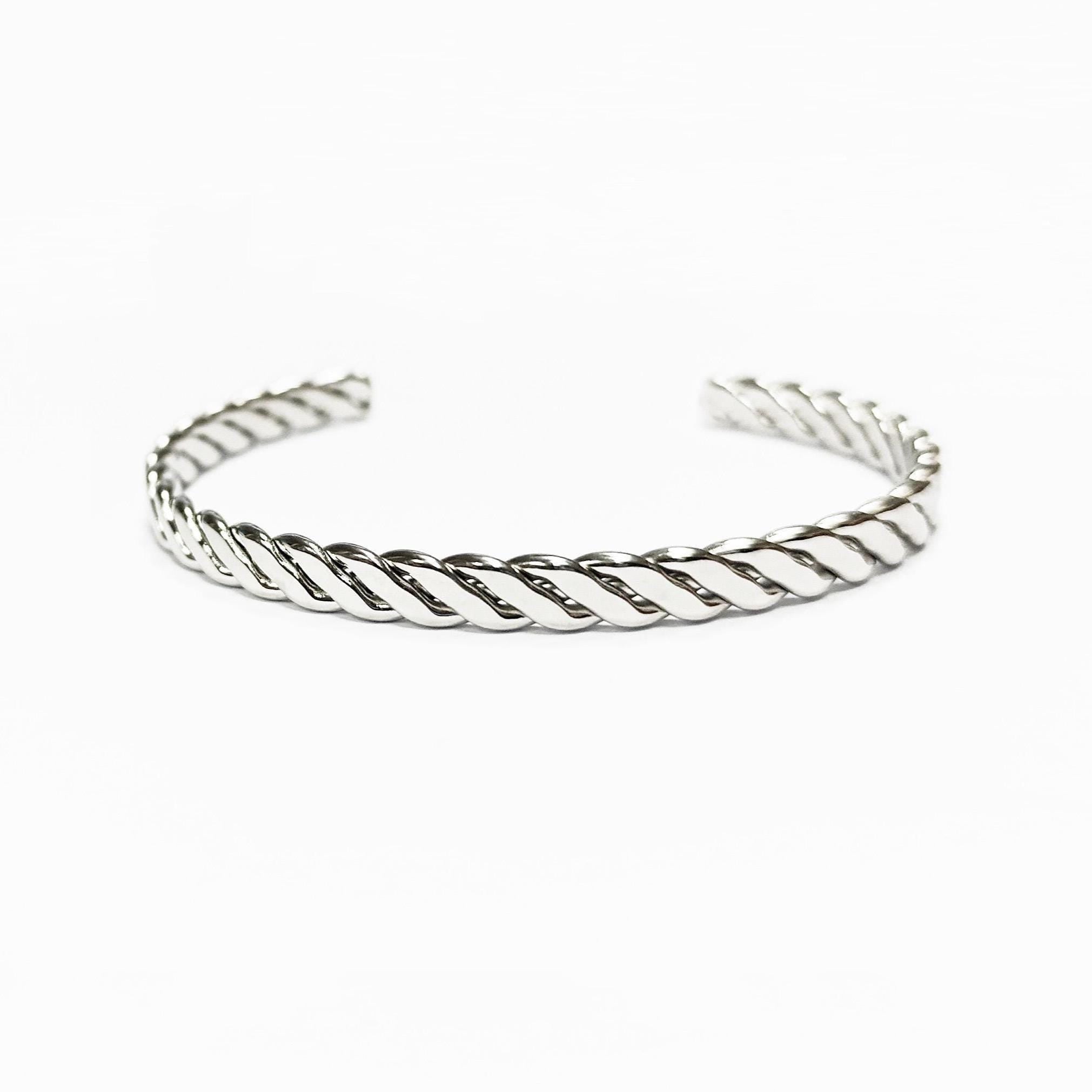 Twisted Cuff • Stainless Steel • Modern Rope Open Bangle Rigid Bracelet • Minimalist Unisex Jewelry • Light Slim Cuff • Gift for Men