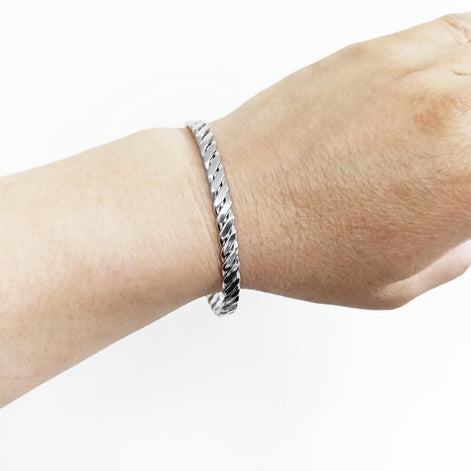 Twisted Cuff • Stainless Steel • Modern Rope Open Bangle Rigid Bracelet • Minimalist Unisex Jewelry • Light Slim Cuff • Gift for Men