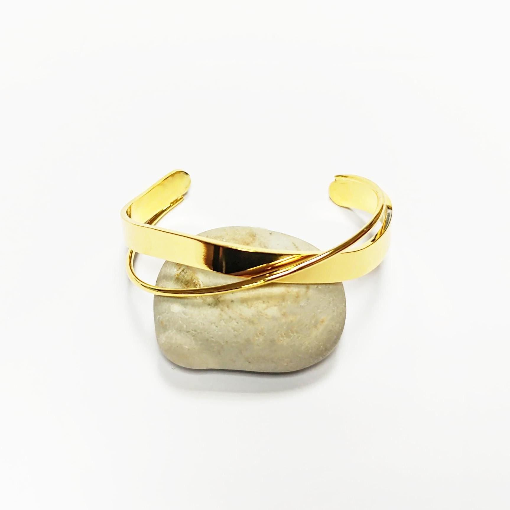 Crossing Cuff Bracelet • 18K Gold Filled • Statement Open Twist Bangle • Luxury Gift for Her
