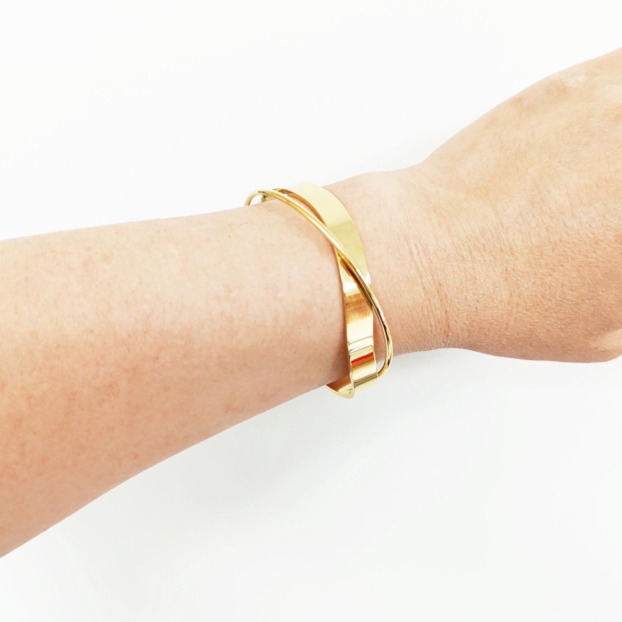 Crossing Cuff Bracelet • 18K Gold Filled • Statement Open Twist Bangle • Luxury Gift for Her