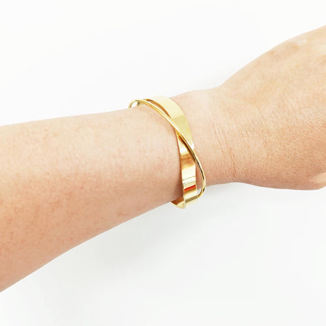 Crossing Cuff Bracelet • 18K Gold Filled • Statement Open Twist Bangle • Luxury Gift for Her