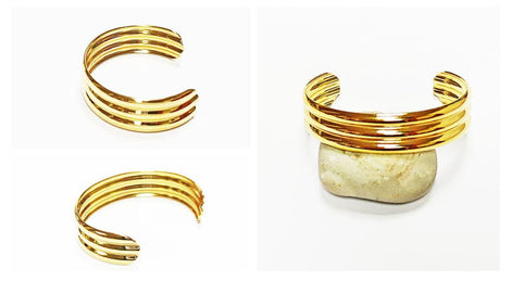 Triple Row Gold Cuff • 18K Gold Filled • Modern Stacked Three Rows Band Lines Open Bangle • Statement Minimalist Jewelry • Gift for Women