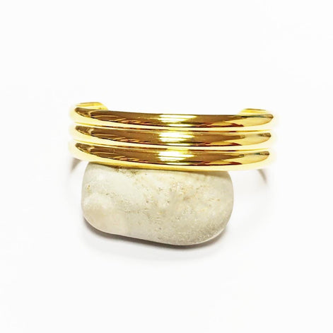 Triple Row Gold Cuff • 18K Gold Filled • Modern Stacked Three Rows Band Lines Open Bangle • Statement Minimalist Jewelry • Gift for Women