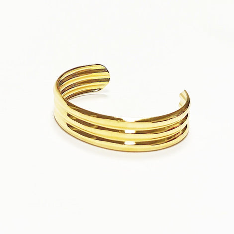 Triple Row Gold Cuff • 18K Gold Filled • Modern Stacked Three Rows Band Lines Open Bangle • Statement Minimalist Jewelry • Gift for Women
