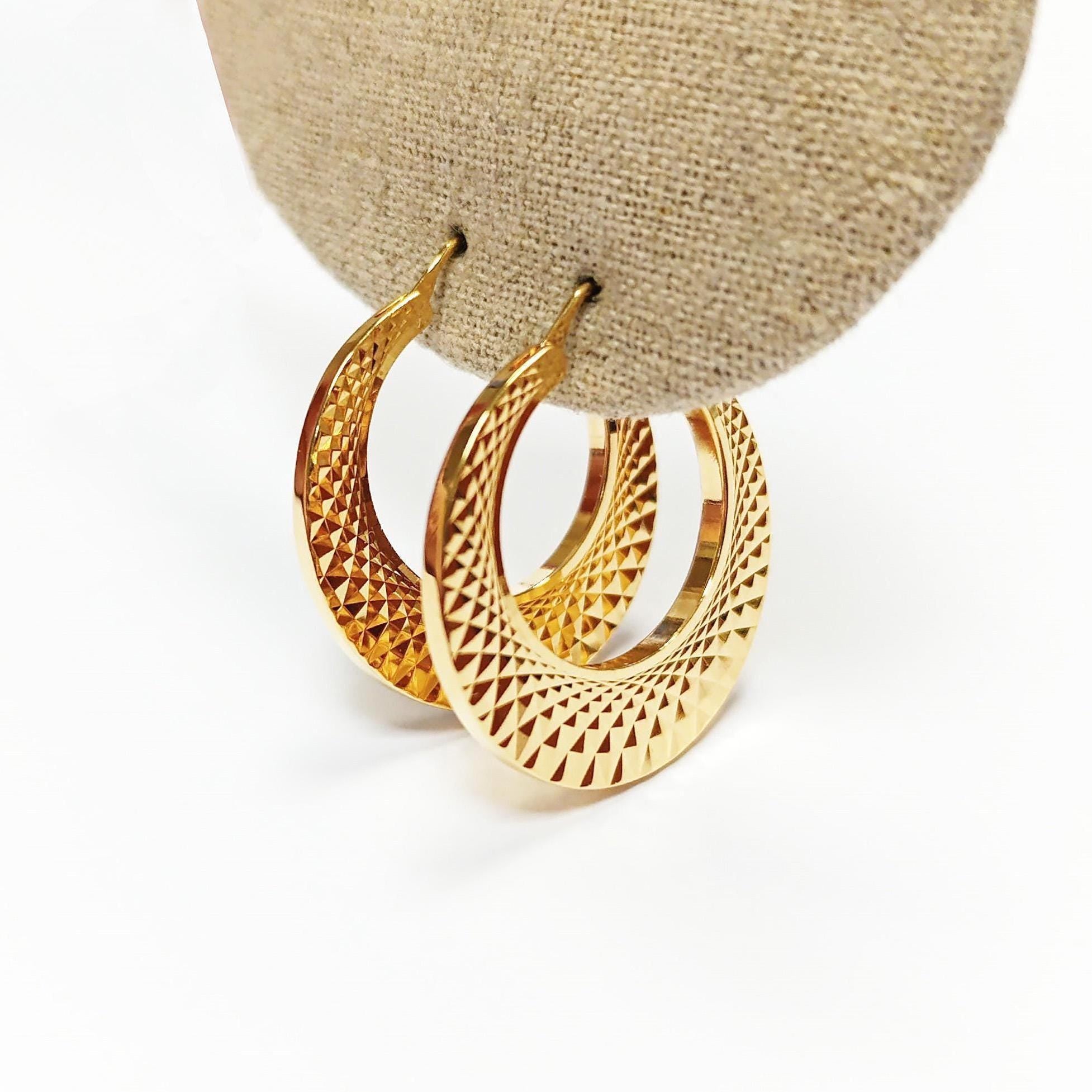 Textured Crescent Hoop Earrings • 18K Gold Plated Diamond-Cut Geometric Hoops