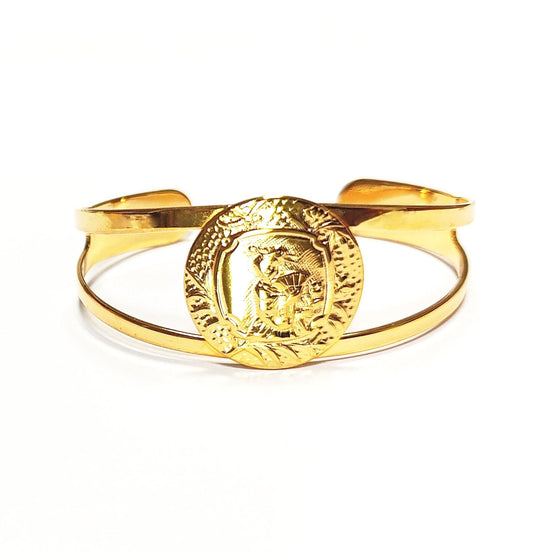 Japanese Art Deco Cuff Bracelet • 18K Gold Plated Open Bangle with Intricate Oriental Patterns Jewelry • Asian Antique Inspired Gift for Her