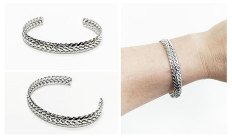 Braided Bangle Bracelet • Stainless Steel • Twisted Rope Open Rigid Cuff • Modern Unisex Jewelry • Light Slim Cuff • Gift for Her or Him