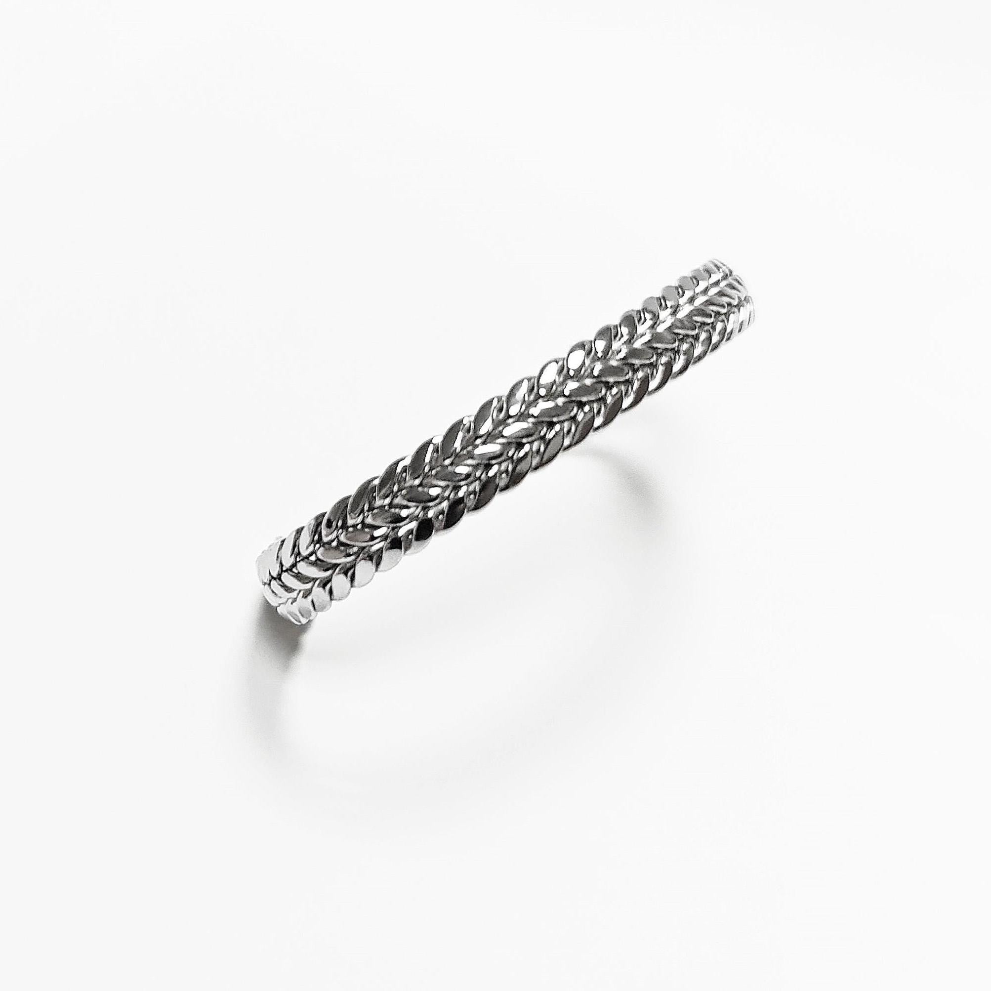 Braided Bangle Bracelet • Stainless Steel • Twisted Rope Open Rigid Cuff • Modern Unisex Jewelry • Light Slim Cuff • Gift for Her or Him