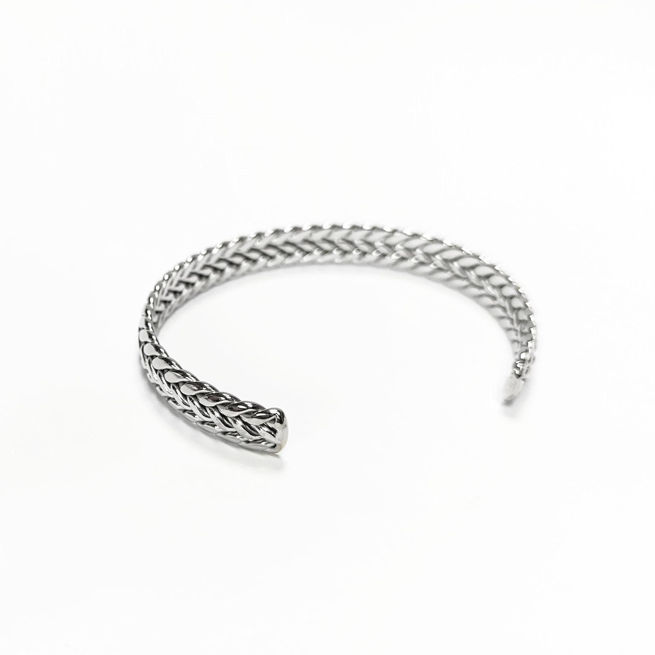 Braided Bangle Bracelet • Stainless Steel • Twisted Rope Open Rigid Cuff • Modern Unisex Jewelry • Light Slim Cuff • Gift for Her or Him