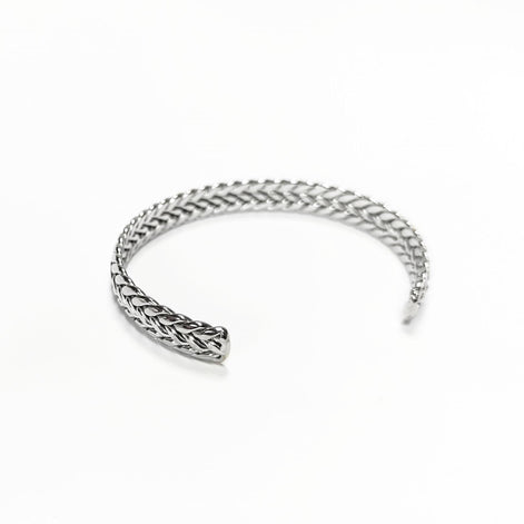Braided Bangle Bracelet • Stainless Steel • Twisted Rope Open Rigid Cuff • Modern Unisex Jewelry • Light Slim Cuff • Gift for Her or Him