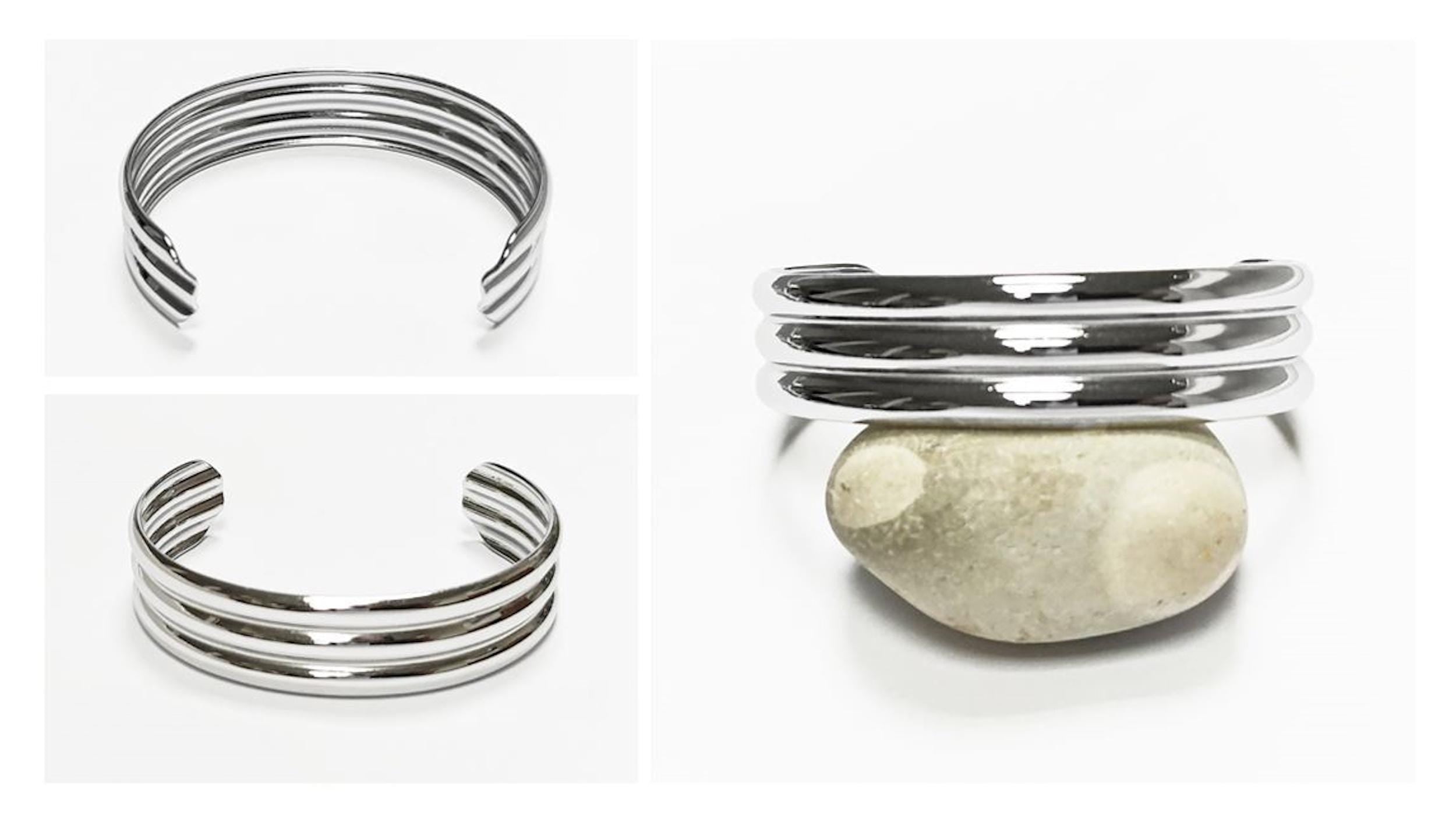 Triple Row Cuff • Stainless Steel • Modern Open Bangle