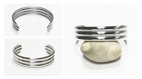 Triple Row Cuff • Stainless Steel • Modern Open Bangle