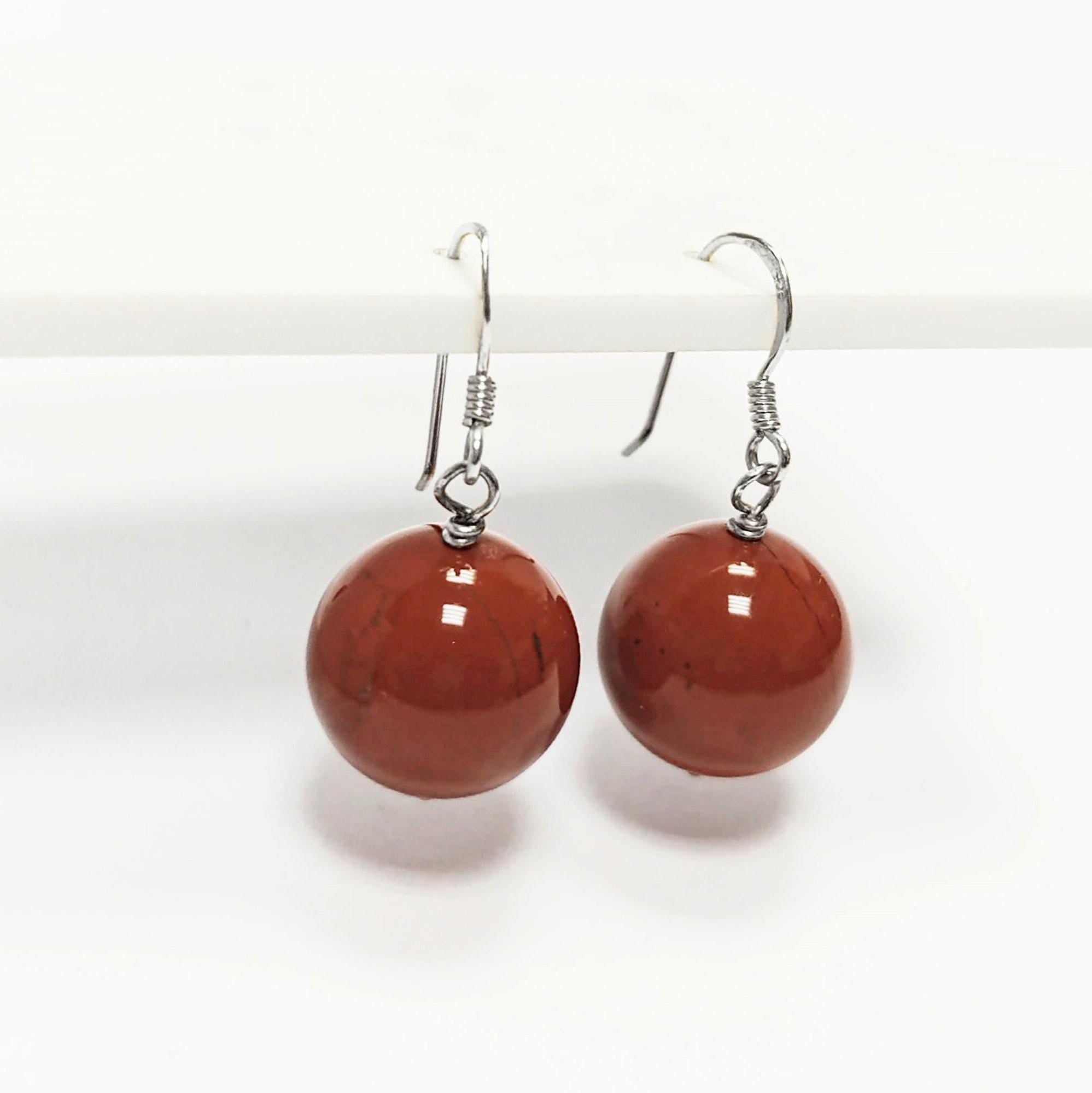Red Jasper Hook Earrings • Sterling Silver 925 French Wires Hooks • Earthy Stone Jewelry • Dangle Natural Brown Red Gemstone • Gift for Her