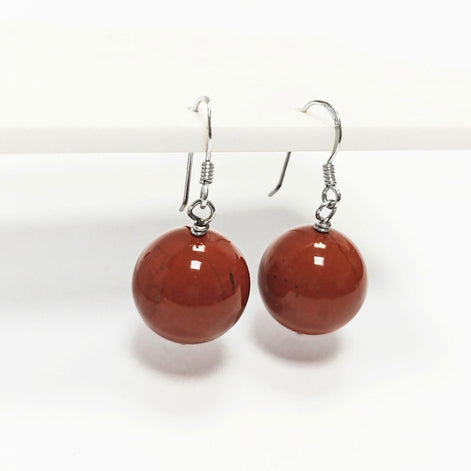 Red Jasper Hook Earrings • Sterling Silver 925 French Wires Hooks • Earthy Stone Jewelry • Dangle Natural Brown Red Gemstone • Gift for Her
