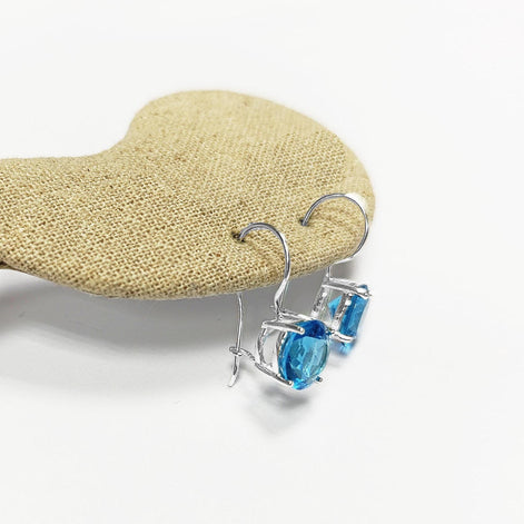 Stone 10mm Clear BLUE Stone Hook Earrings, Sterling Silver, 925 Earrings, Crocheted Earrings, Closed Crocheted Earrings, Blue Glass Stone
