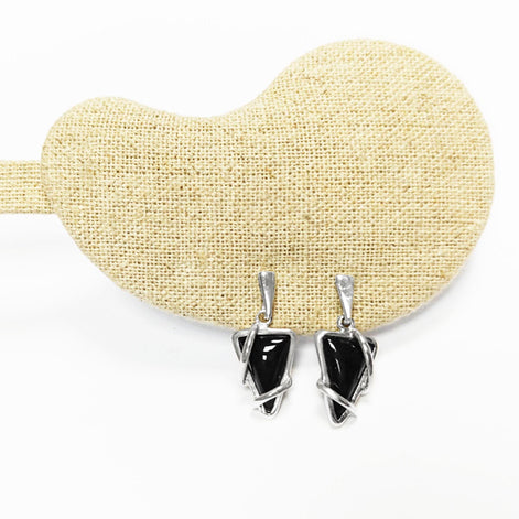 Black Triangle Earrings, Sterling Silver, Onyx Stone, Modern Geometric Jewelry, Earrings and Pendant Set, Women Gift