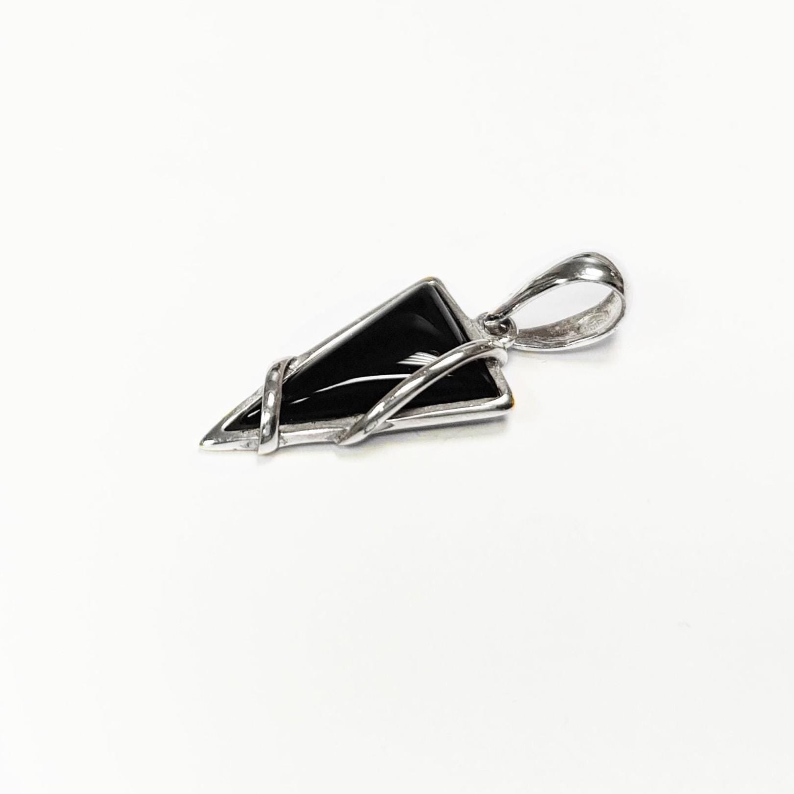 Onyx Sterling Silver 925 Pendant, Triangle 925 Sterling Silver, Modern Style Filigree, Original and Unique Jewelry, Sterling Silver Jewelry.