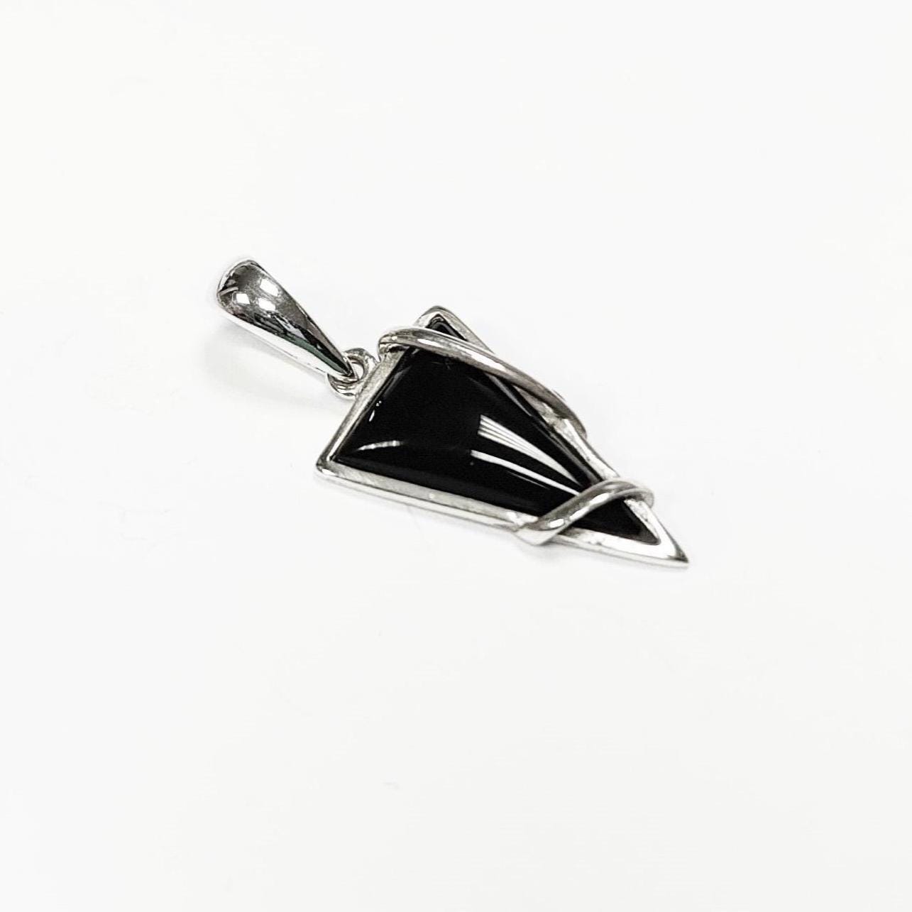 Onyx Sterling Silver 925 Pendant, Triangle 925 Sterling Silver, Modern Style Filigree, Original and Unique Jewelry, Sterling Silver Jewelry.