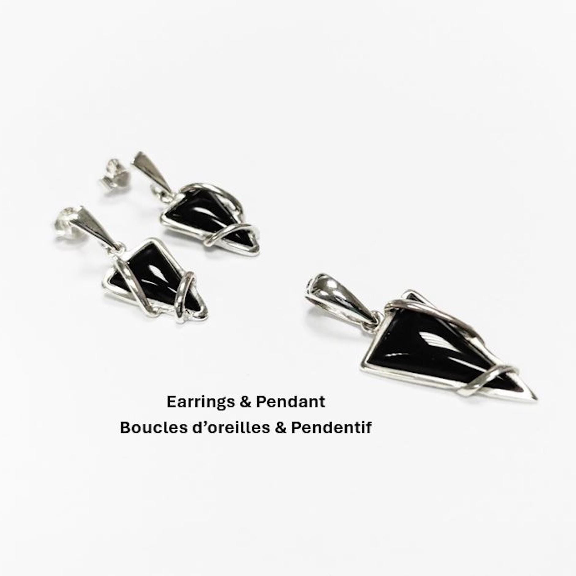 Onyx Sterling Silver 925 Pendant, Triangle 925 Sterling Silver, Modern Style Filigree, Original and Unique Jewelry, Sterling Silver Jewelry.
