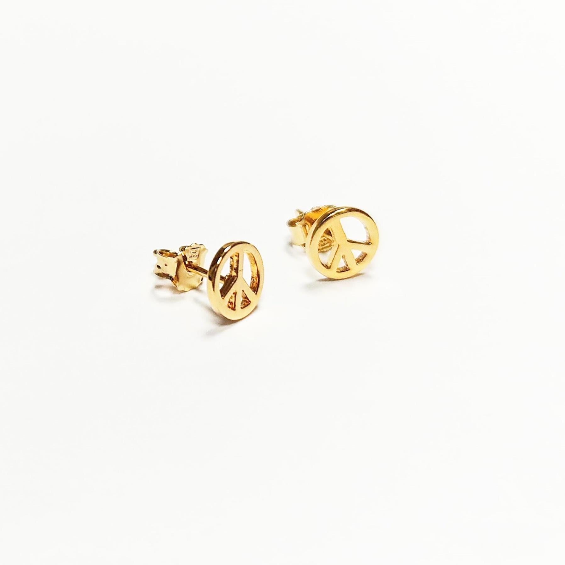 Peace and Love Earrings • 18K Gold Plated • Sign Love and Peace stud Earrings • Peace Earrings • Boho Hipster Icon 70's Jewelry • Unisex