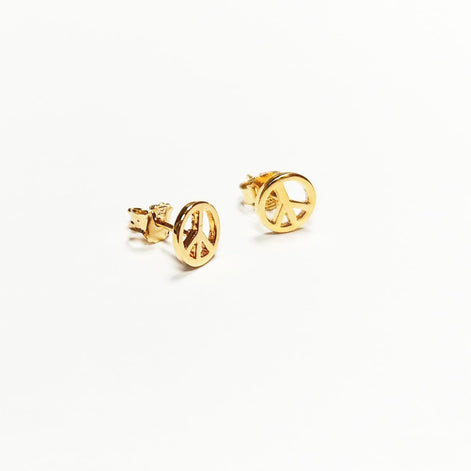 Peace and Love Earrings • 18K Gold Plated • Sign Love and Peace stud Earrings • Peace Earrings • Boho Hipster Icon 70's Jewelry • Unisex