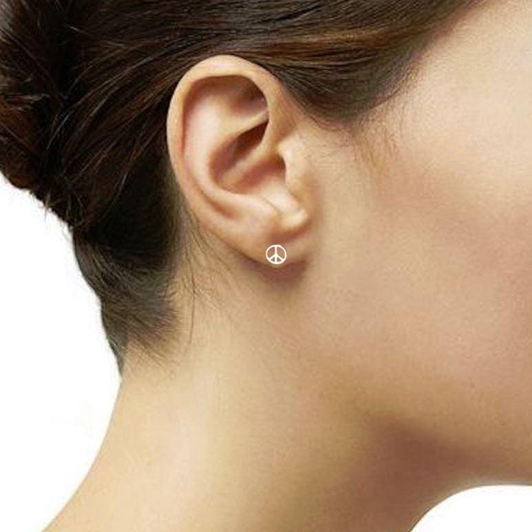 Sterling Silver Peace Love Stud Earrings, Boho Hipster Icon 70's Jewelry