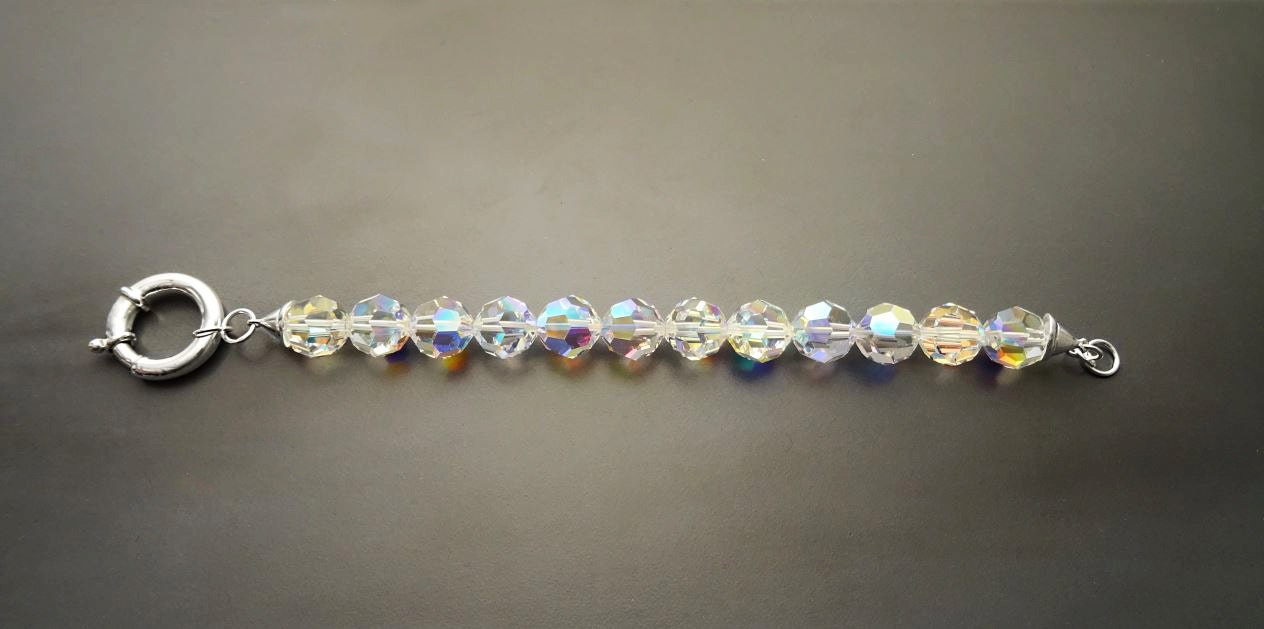 Crystal Bracelet, Rainbow Borealis Reflections Crystal Beaded Bracelet, 10mm Stone Beads balls Jewelry, Sterling Silver Spring Ring Clasp
