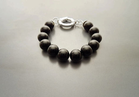 Onyx Stone Bracelet - Black Onyx stones balls Bracelet - 10mm ball Beads - Sterling Silver - Spring Ring Clasp - Gemstone Beaded Bracelet