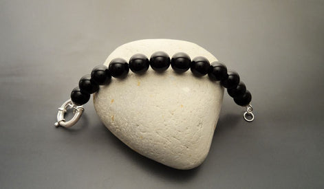 Onyx Stone Bracelet - Black Onyx stones balls Bracelet - 10mm ball Beads - Sterling Silver - Spring Ring Clasp - Gemstone Beaded Bracelet