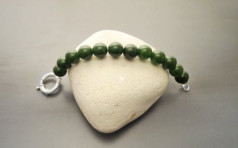 Big Green Agate Ball Bracelet, Sterling Silver Spring Clasp, Genuine Green Agate Stones Balls Beads, Gemstone Beaded 10mm Diameter Green